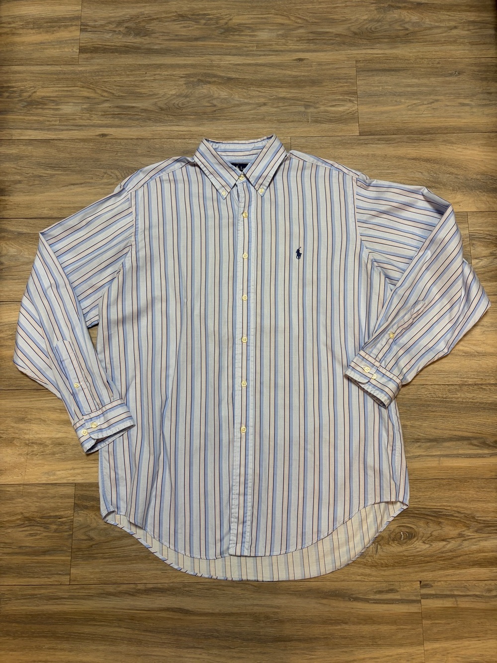 Vintage Ralph Lauren Yarmouth Stripe Oxford Shirt 16 34/35 Large Cotton - Picture 2 of 5